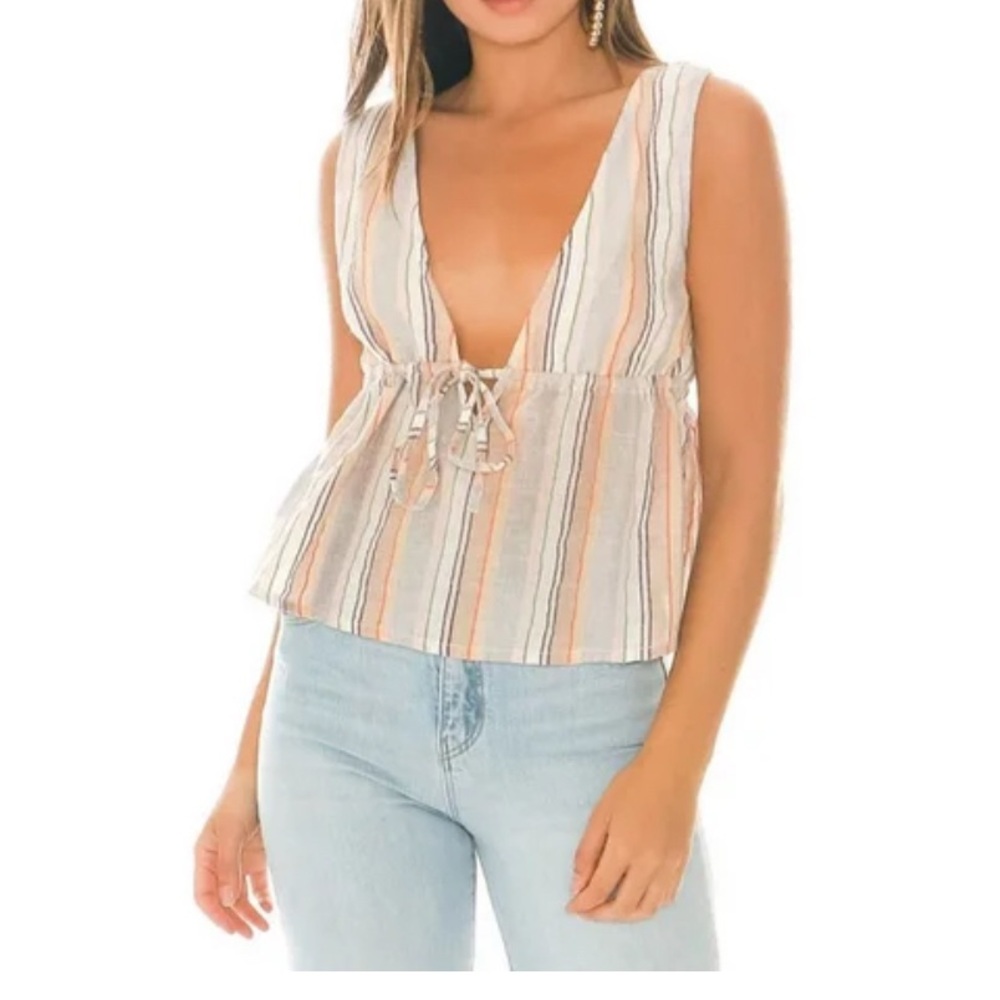 MinkPink Mahi Drawstring Top Size Large NWT 100% Cotton/Viscose
